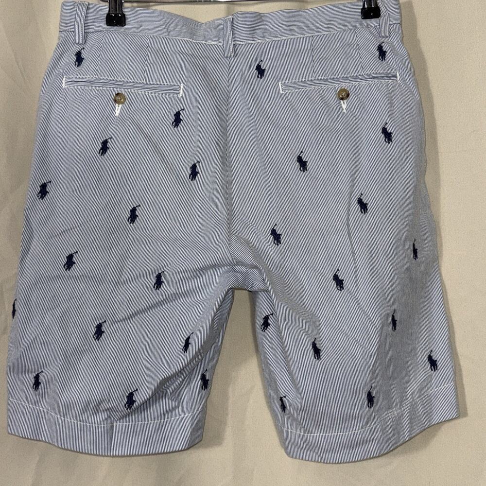 Polo Ralph Lauren All Over Pony Shorts 32 Blue Stripe Pony Logo 100% Cotton - Picture 4 of 7
